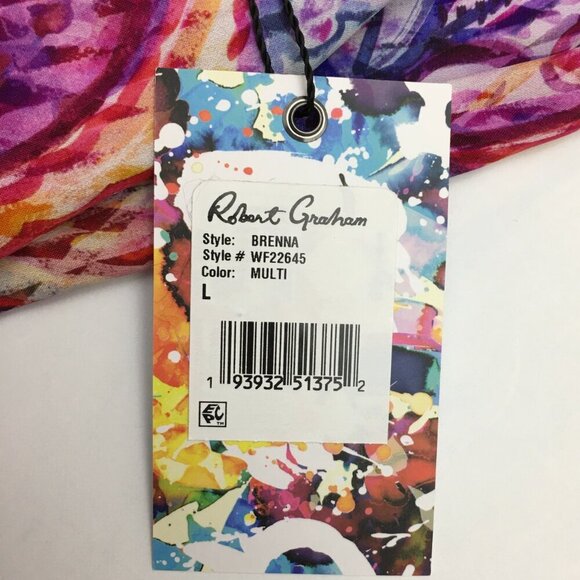 NEW Robert Graham Brenna Dress Multi Color Print Bell Sleeves Silk Blend Large - Picture 7 of 12